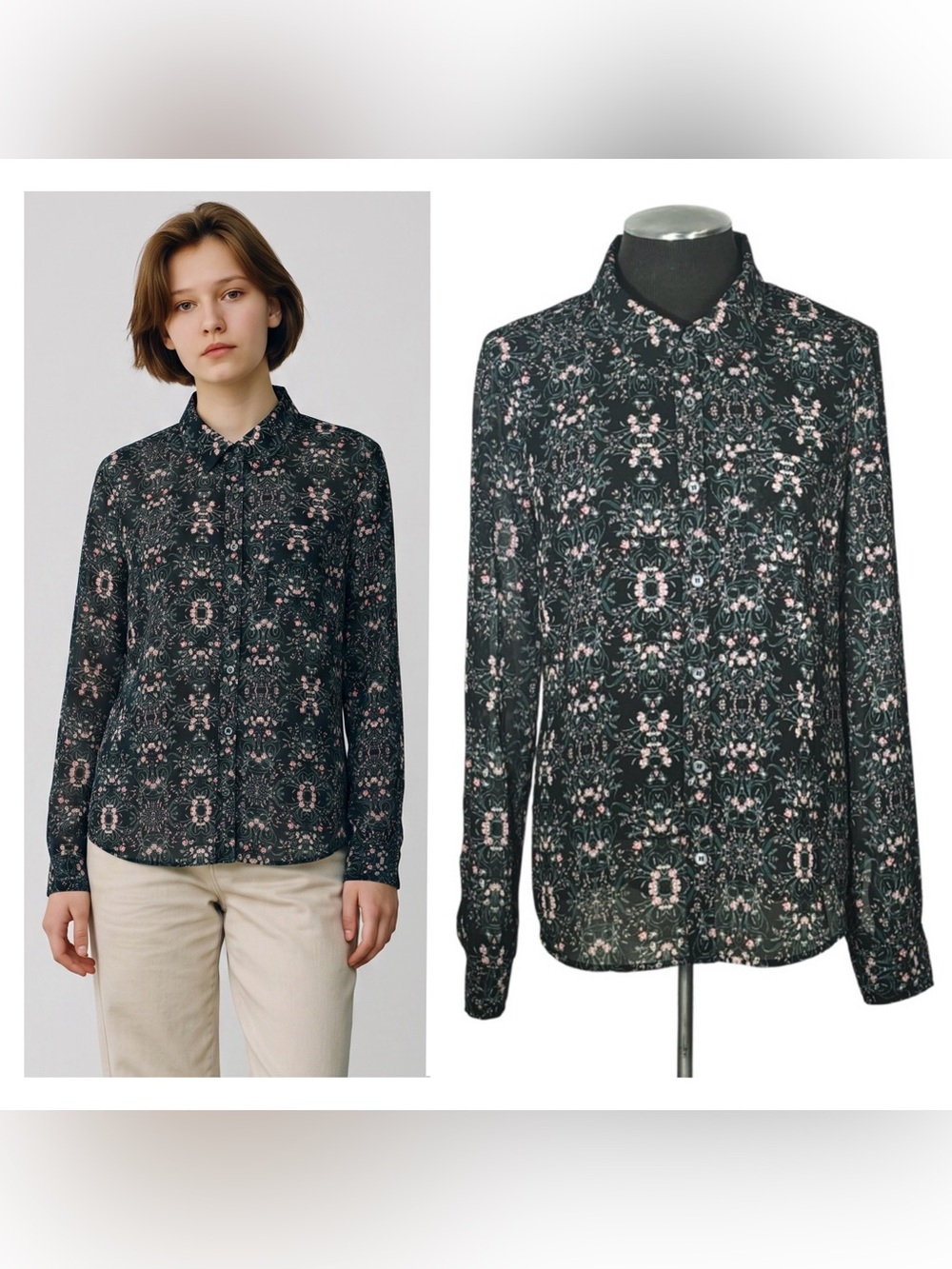 🆕 Modcloth – Floral Long Sleeve Button-Down Collared Top – Medium